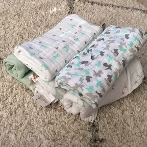 FIVE Muslin swaddle blankets by aden
